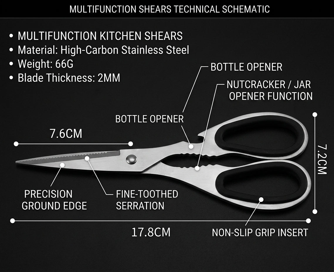 Forbici da Cucina Multifunzione Professionali in Acciaio Inox – Rompinoci e Apribottiglie Integrati