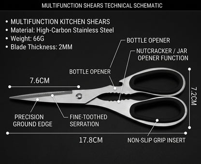 Forbici da Cucina Multifunzione Professionali in Acciaio Inox – Rompinoci e Apribottiglie Integrati